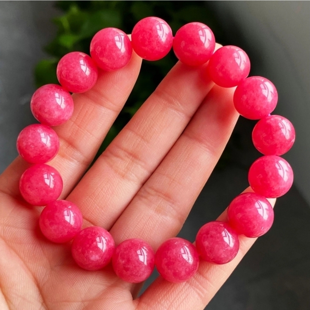12mm Natural Rose Rhodochrosite Argentina Gemstone Beaded Beads Bracelet 6-1/2" - Picture 3 of 8